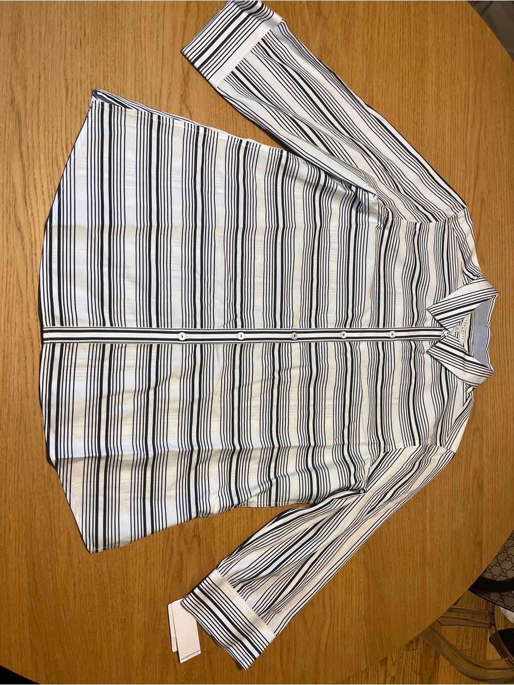 Foxcroft White 100% Cotton Button-Down Shirt with Classic Navy Stripes